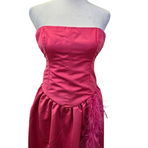 NWT WeWoreWhat Duchess Satin Corset Feather Trim Maxi Gown Dress Size 2 - Picture 5 of 9